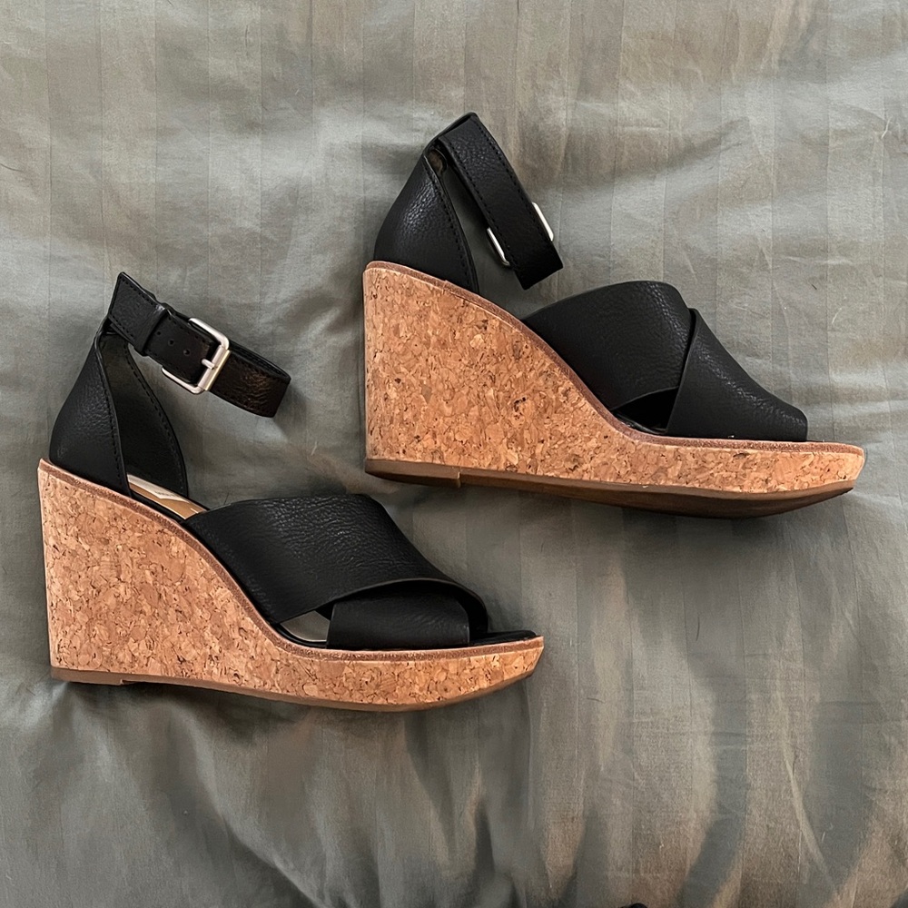 Dolce Vita Urbane Cork Wedge Black Leather